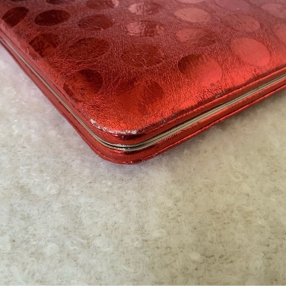Vintage Red Polka Dot Metallic Clutch Wallet Cocktail Dressy Fancy Glam - Picture 9 of 13